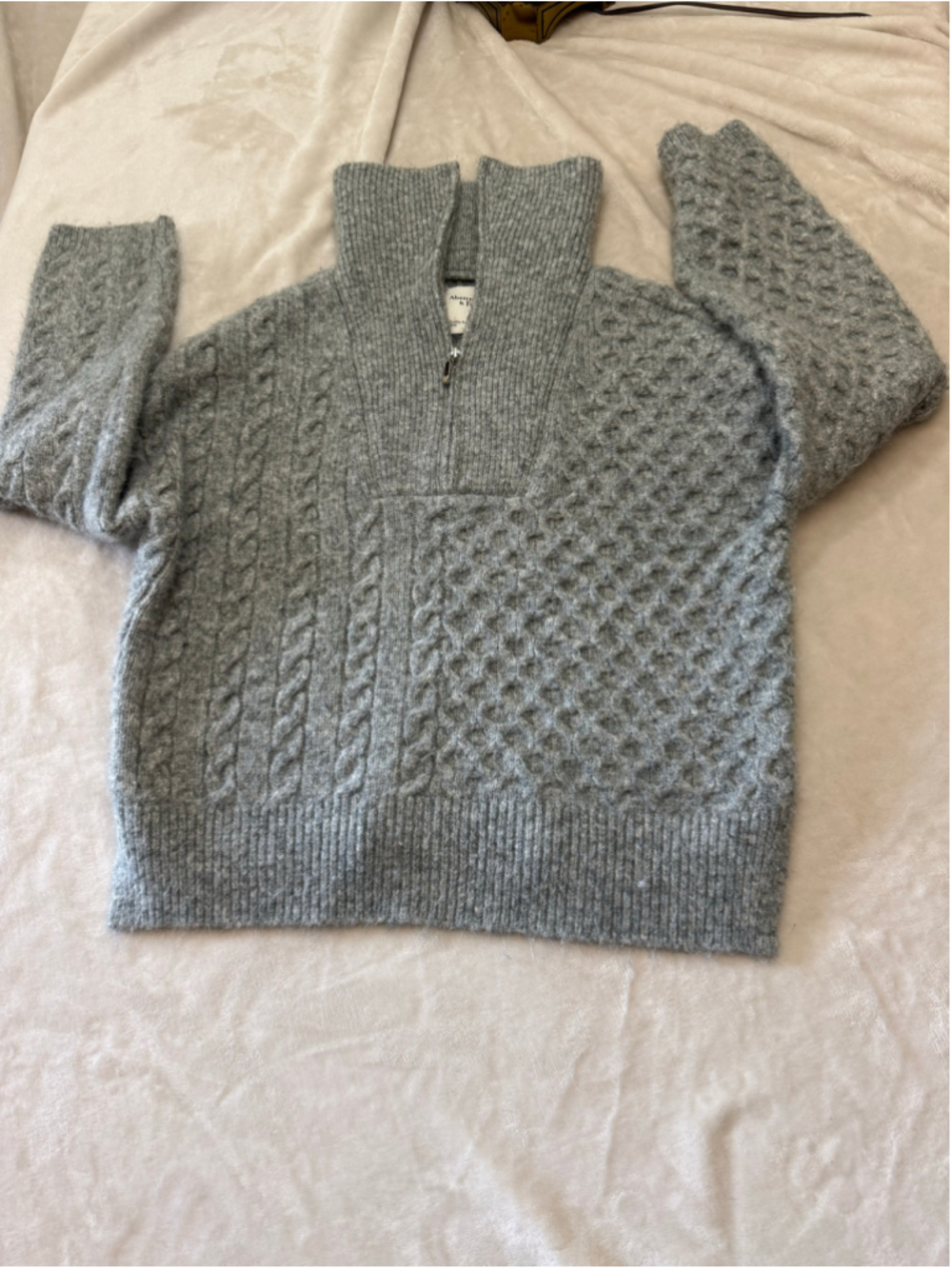 Women's Abercrombie & Fitch Cable Knit Quarter Zip Sweater Grey Size S